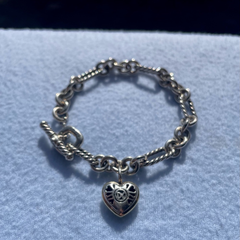 David Yurman 18K Gold Sterling Silver Heart Charm Bracelet